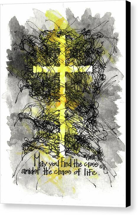 Chaos Order Cross 13 - Luminous Yellow - Canvas Print