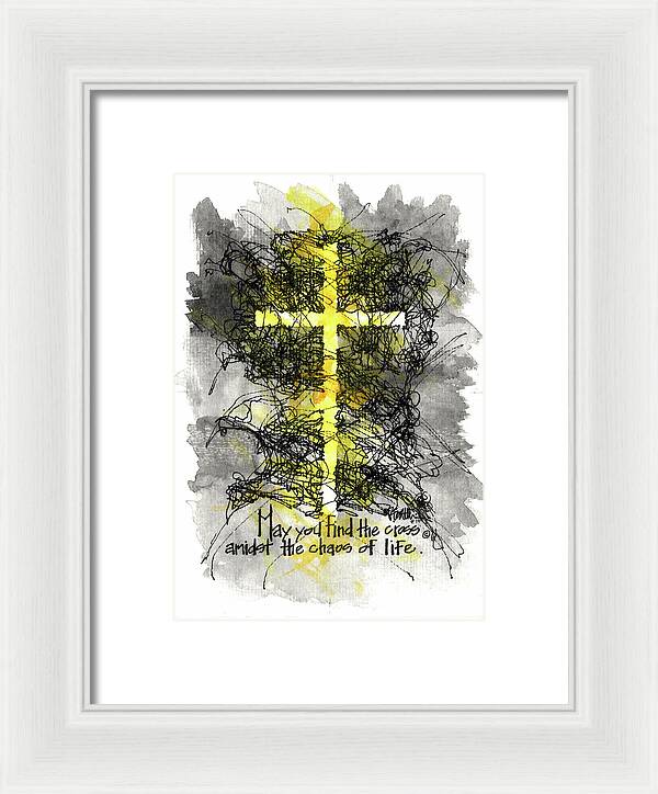 Chaos Order Cross 13 - Luminous Yellow - Framed Print