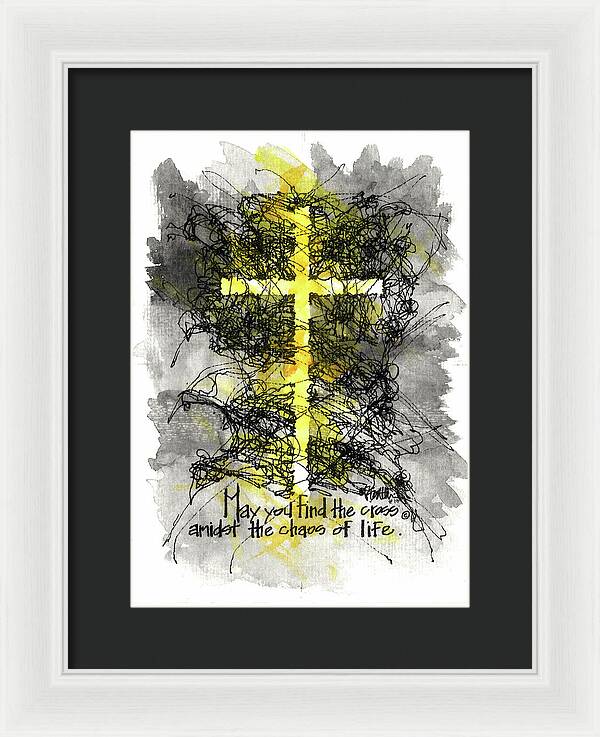 Chaos Order Cross 13 - Luminous Yellow - Framed Print