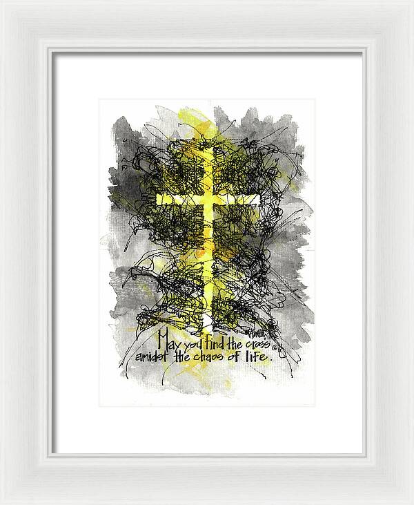 Chaos Order Cross 13 - Luminous Yellow - Framed Print