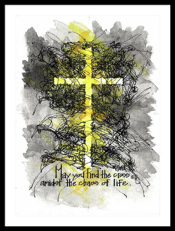 Chaos Order Cross 13 - Luminous Yellow - Framed Print
