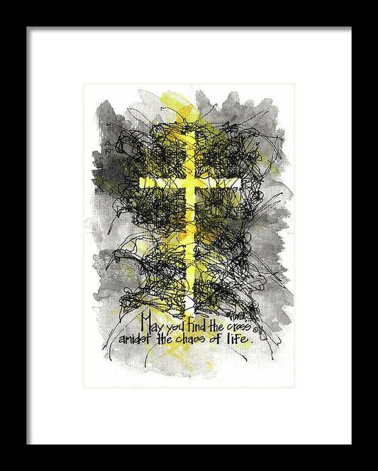 Chaos Order Cross 13 - Luminous Yellow - Framed Print