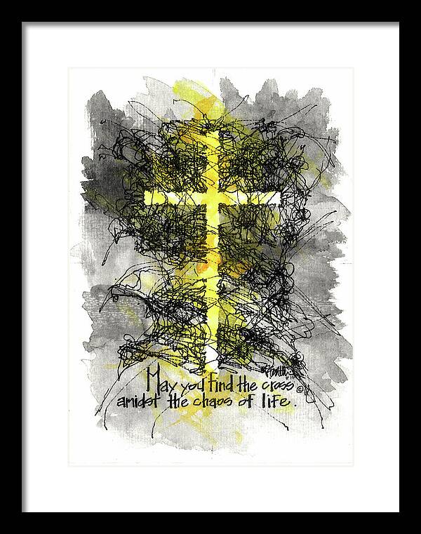 Chaos Order Cross 13 - Luminous Yellow - Framed Print