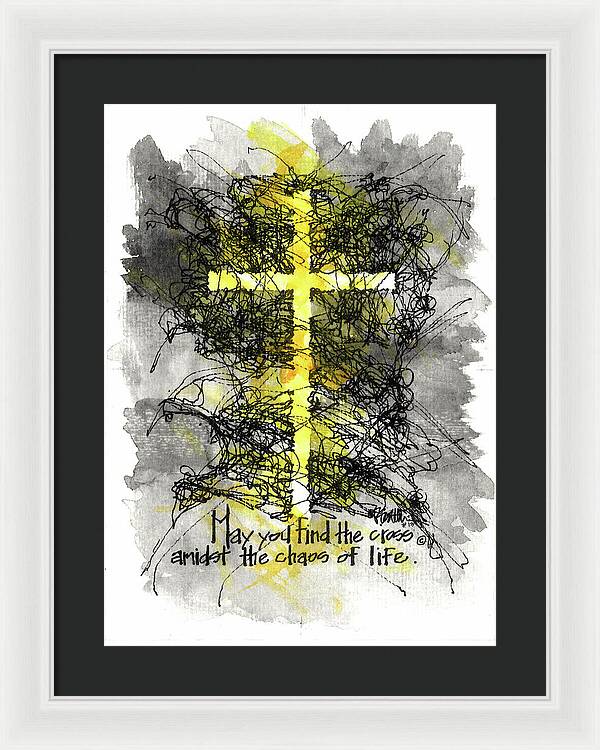 Chaos Order Cross 13 - Luminous Yellow - Framed Print