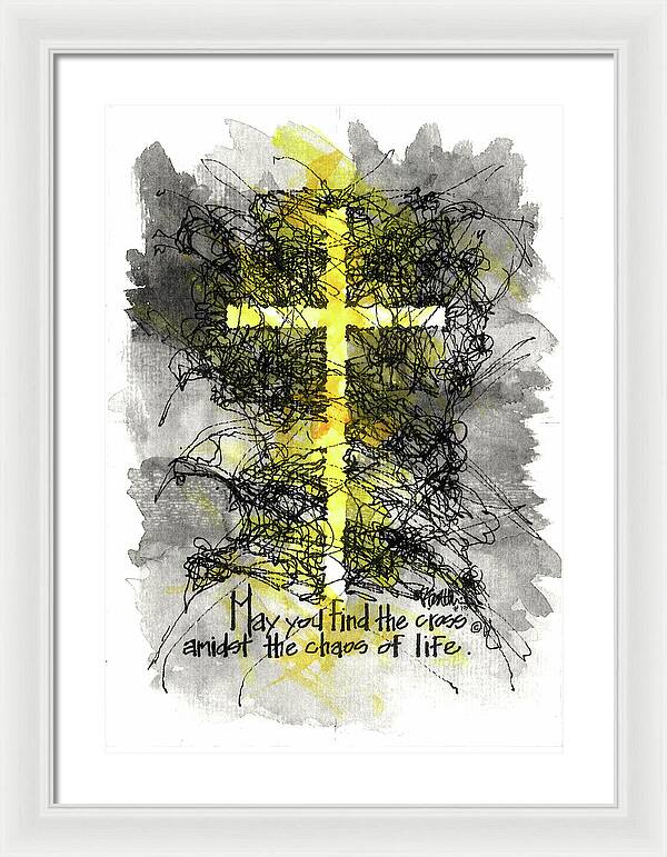 Chaos Order Cross 13 - Luminous Yellow - Framed Print