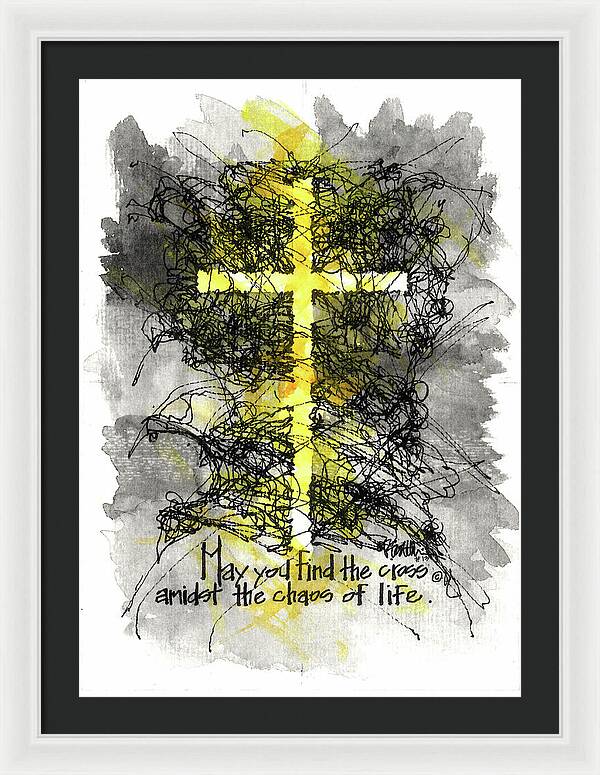Chaos Order Cross 13 - Luminous Yellow - Framed Print