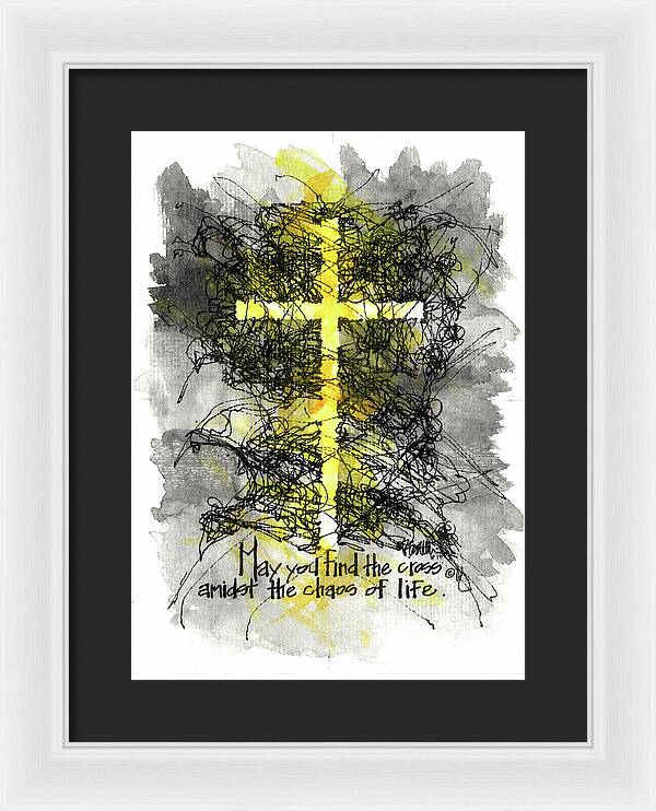 Chaos Order Cross 13 - Luminous Yellow - Framed Print