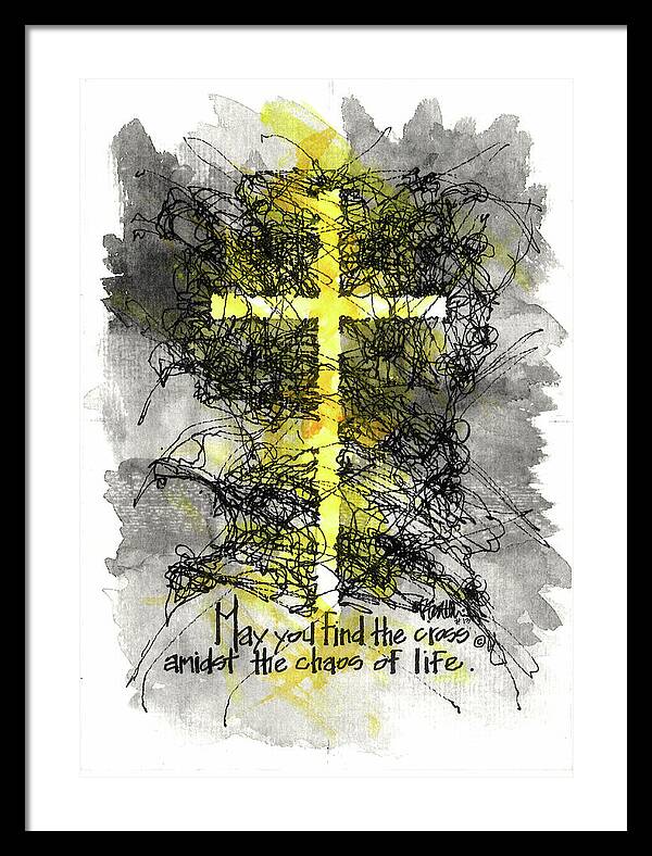 Chaos Order Cross 13 - Luminous Yellow - Framed Print