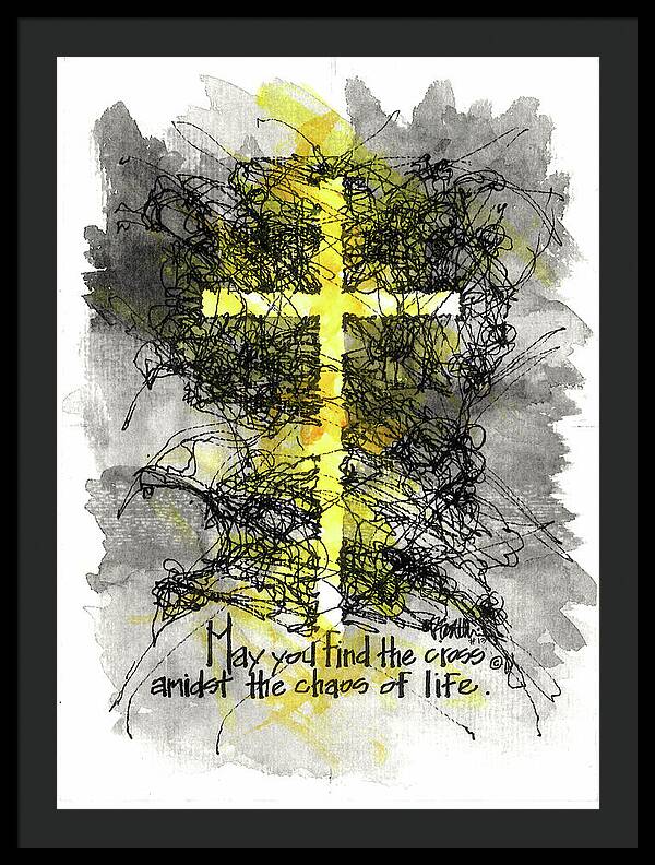 Chaos Order Cross 13 - Luminous Yellow - Framed Print