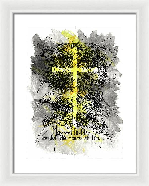 Chaos Order Cross 13 - Luminous Yellow - Framed Print