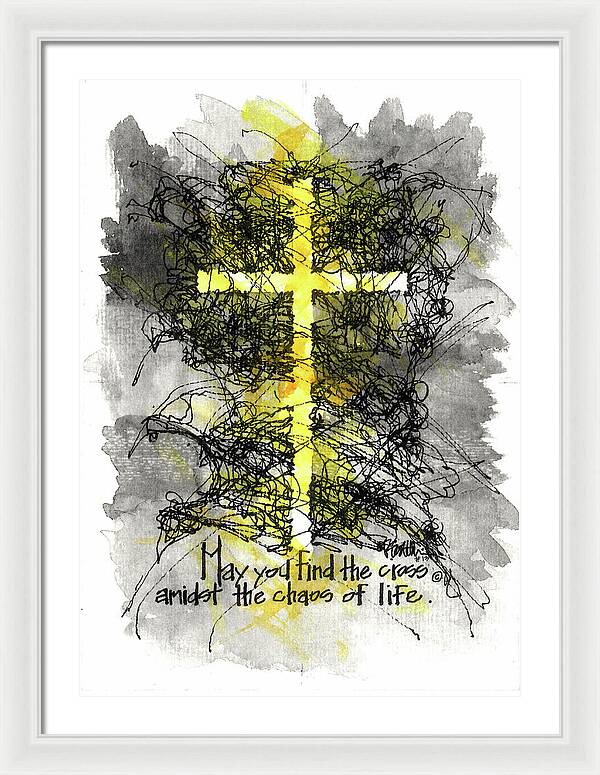 Chaos Order Cross 13 - Luminous Yellow - Framed Print