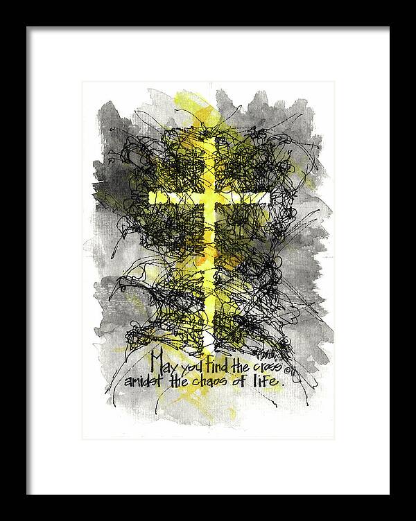 Chaos Order Cross 13 - Luminous Yellow - Framed Print