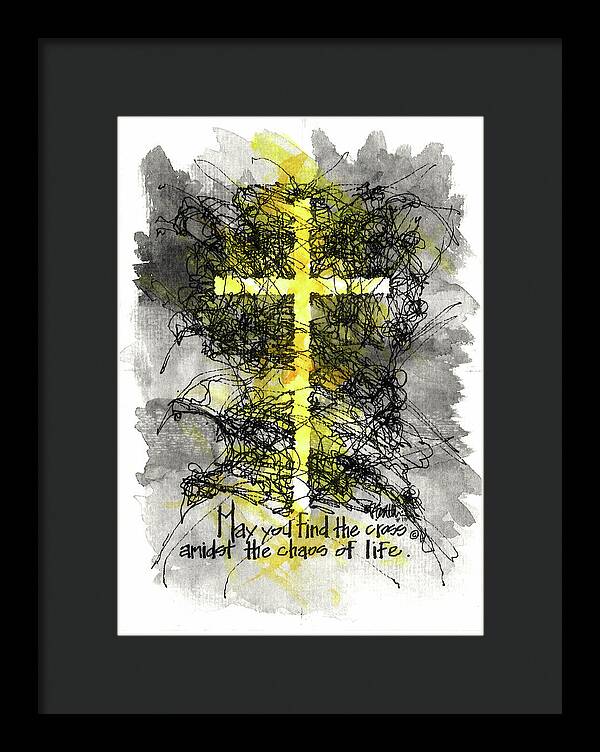 Chaos Order Cross 13 - Luminous Yellow - Framed Print