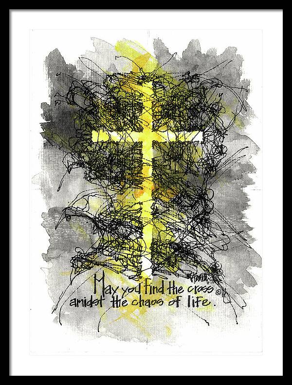 Chaos Order Cross 13 - Luminous Yellow - Framed Print