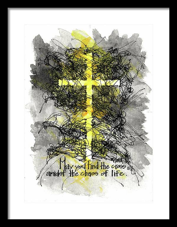 Chaos Order Cross 13 - Luminous Yellow - Framed Print