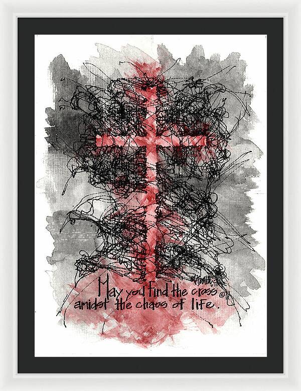 Chaos Order Cross 13 - Sorrowful Red - Framed Print