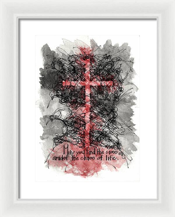 Chaos Order Cross 13 - Sorrowful Red - Framed Print
