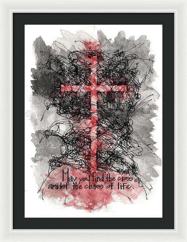 Chaos Order Cross 13 - Sorrowful Red - Framed Print