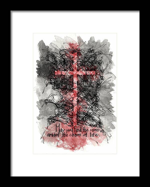 Chaos Order Cross 13 - Sorrowful Red - Framed Print