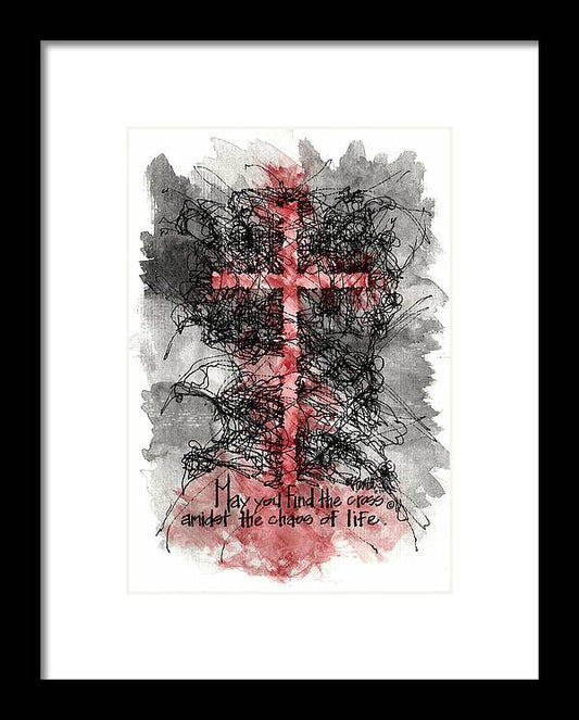 Chaos Order Cross 13 - Sorrowful Red - Framed Print