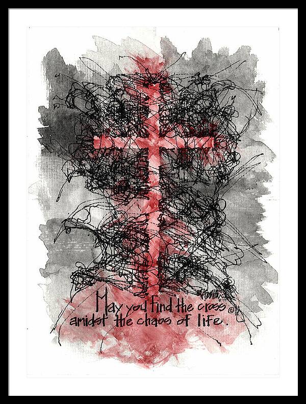 Chaos Order Cross 13 - Sorrowful Red - Framed Print