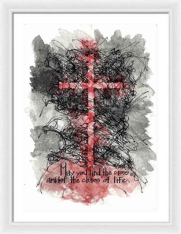 Chaos Order Cross 13 - Sorrowful Red - Framed Print