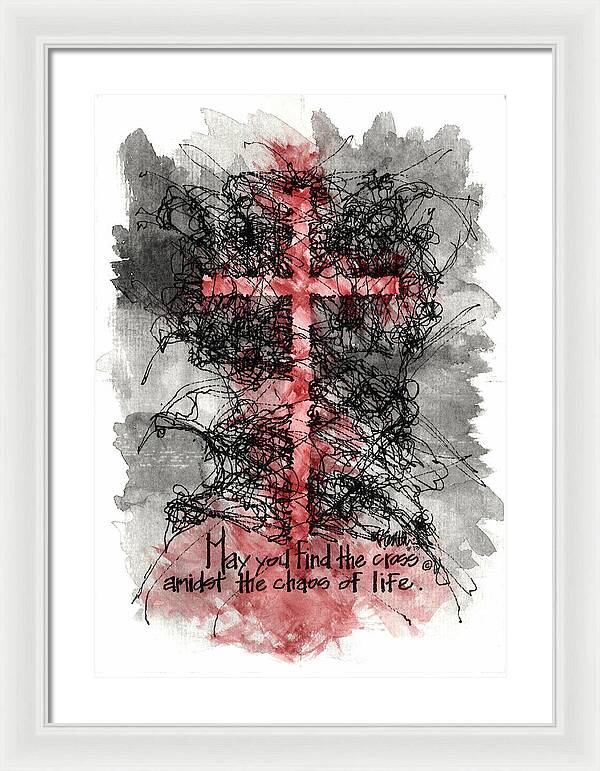 Chaos Order Cross 13 - Sorrowful Red - Framed Print
