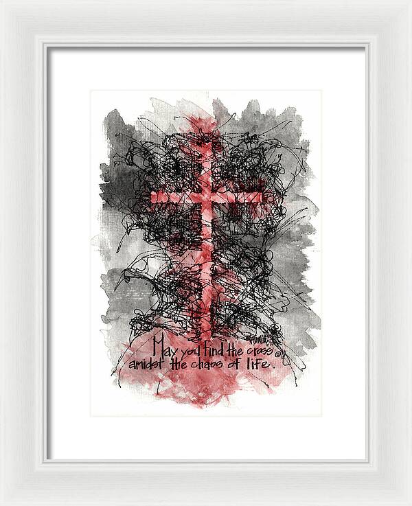 Chaos Order Cross 13 - Sorrowful Red - Framed Print