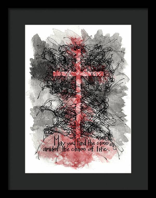 Chaos Order Cross 13 - Sorrowful Red - Framed Print