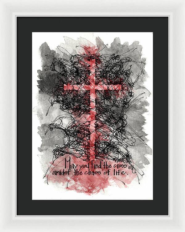 Chaos Order Cross 13 - Sorrowful Red - Framed Print