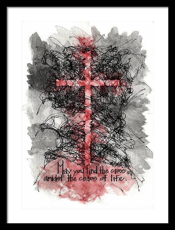 Chaos Order Cross 13 - Sorrowful Red - Framed Print
