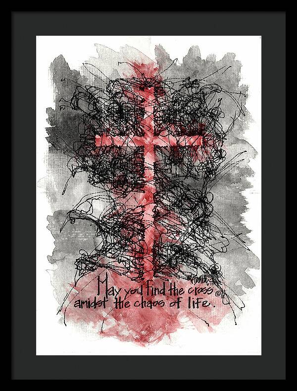 Chaos Order Cross 13 - Sorrowful Red - Framed Print