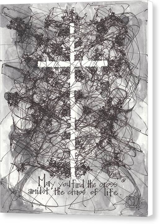 Chaos Order Cross 14 - Black and White - Canvas Print