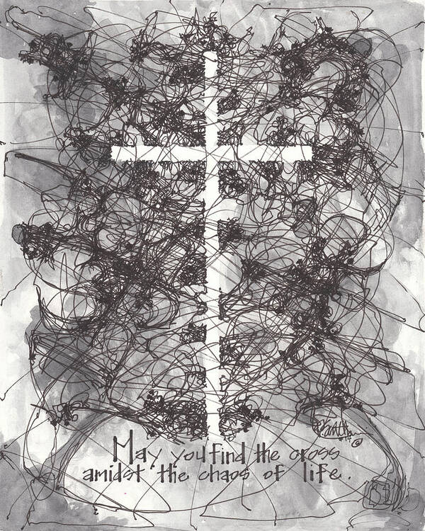 Chaos Order Cross 14 - Black and White - Art Print