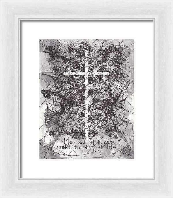 Chaos Order Cross 14 - Black and White - Framed Print