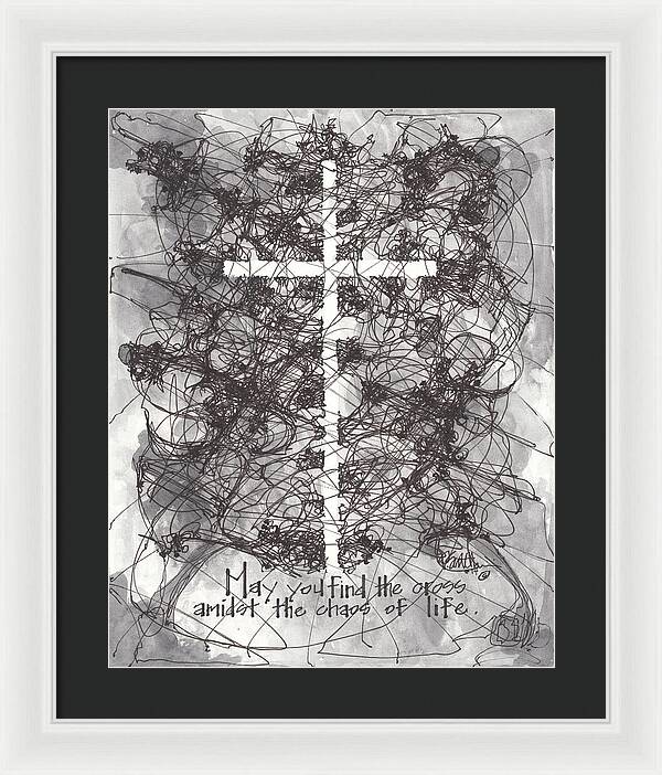 Chaos Order Cross 14 - Black and White - Framed Print