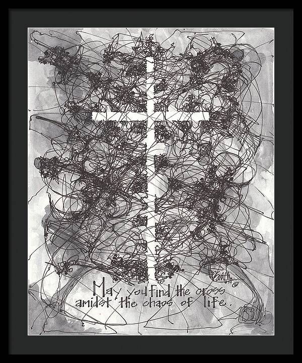 Chaos Order Cross 14 - Black and White - Framed Print