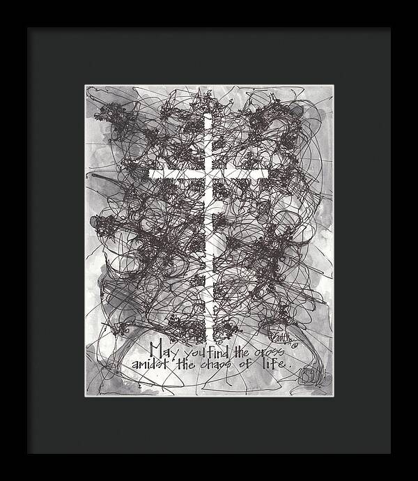Chaos Order Cross 14 - Black and White - Framed Print