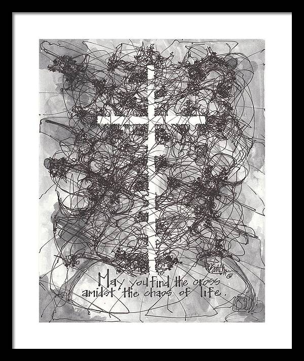 Chaos Order Cross 14 - Black and White - Framed Print