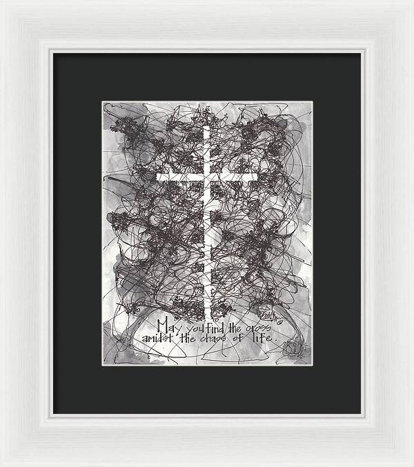 Chaos Order Cross 14 - Black and White - Framed Print