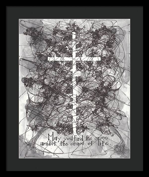 Chaos Order Cross 14 - Black and White - Framed Print