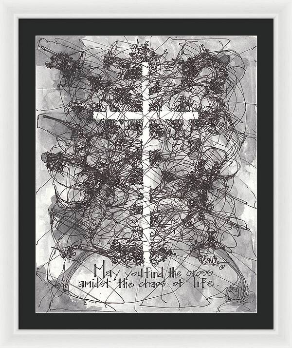 Chaos Order Cross 14 - Black and White - Framed Print