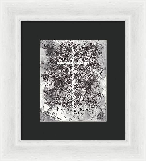 Chaos Order Cross 14 - Black and White - Framed Print