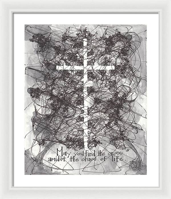 Chaos Order Cross 14 - Black and White - Framed Print