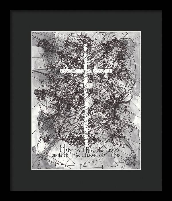 Chaos Order Cross 14 - Black and White - Framed Print