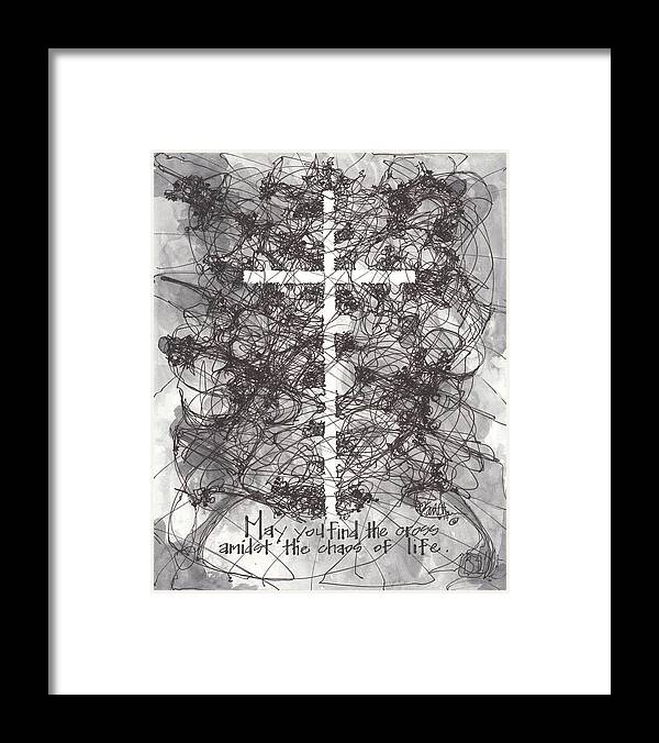 Chaos Order Cross 14 - Black and White - Framed Print