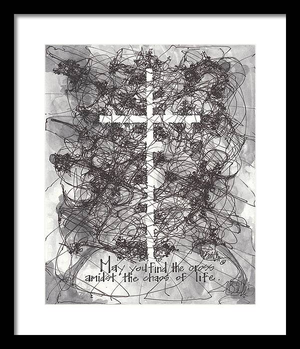 Chaos Order Cross 14 - Black and White - Framed Print
