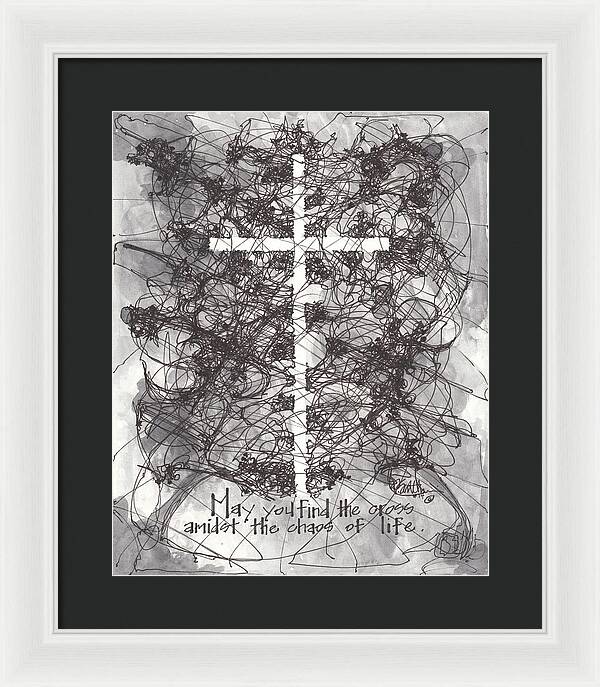 Chaos Order Cross 14 - Black and White - Framed Print