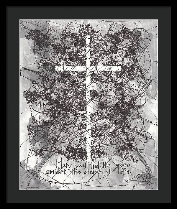 Chaos Order Cross 14 - Black and White - Framed Print