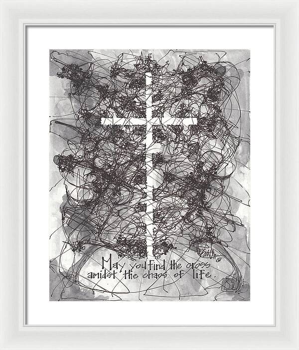 Chaos Order Cross 14 - Black and White - Framed Print